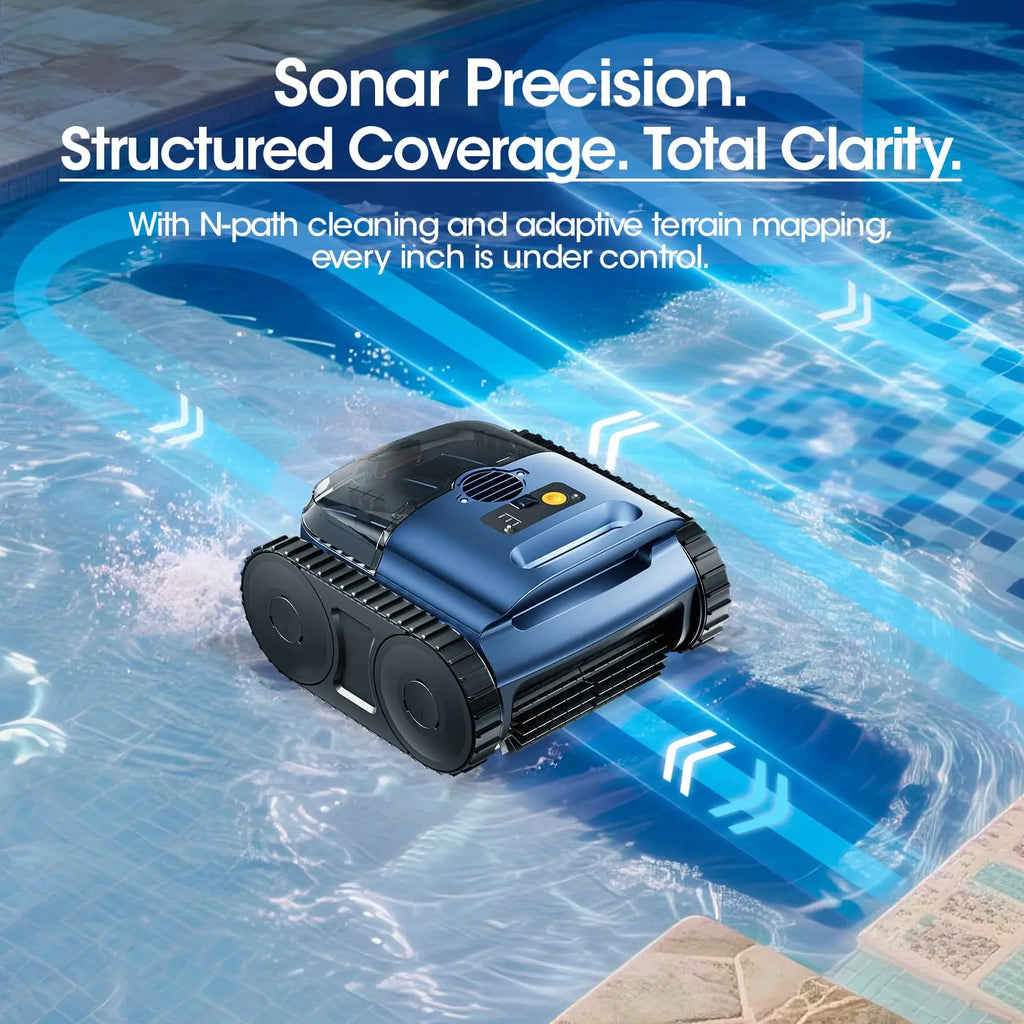 Robotic Pool Cleaner Cordless Automatic Wall Climbing Pool Vacuum 2000 sq.ft Coverage – Dark Blue