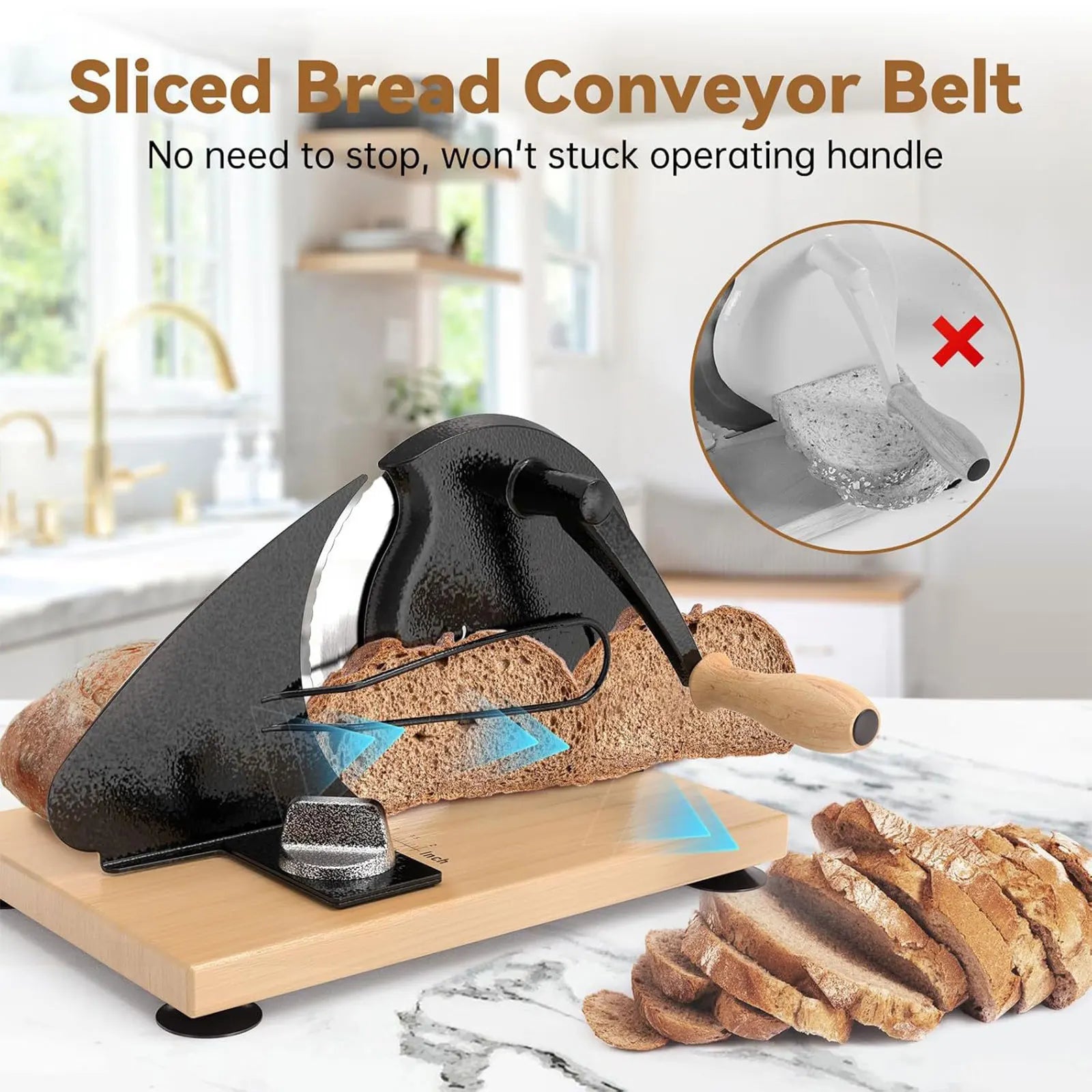 Manual Bread Slicer – Cast Iron Body & Beech Wood Base – Adjustable Thickness – Black