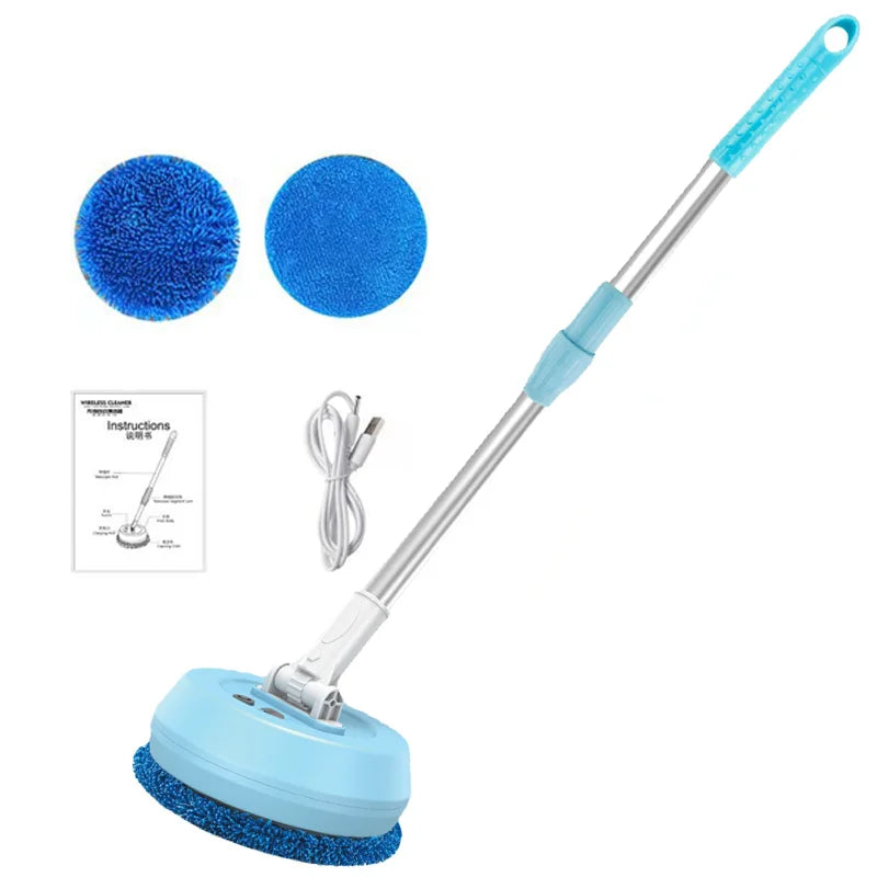 Electric Spin Mop Cordless Wet Dry Cleaning Machine Adjustable Handle Multi Surface Blue