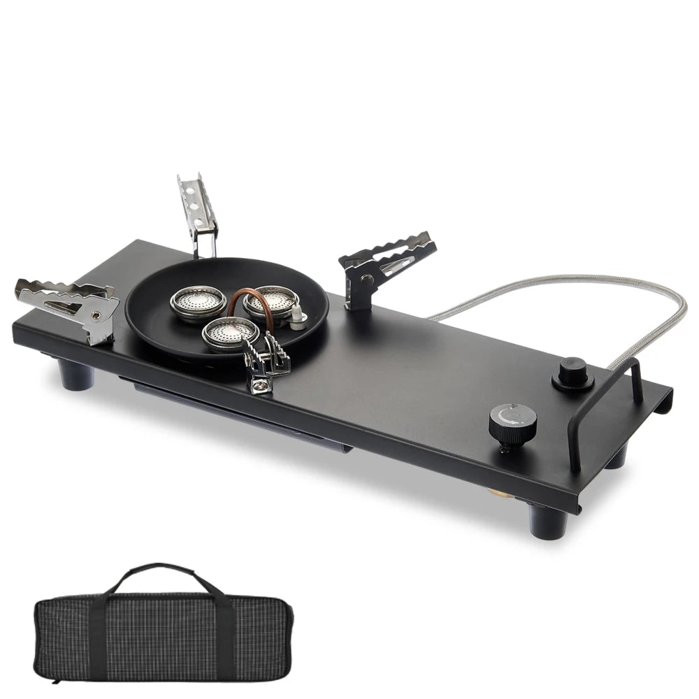 Camping Gas Stove Foldable 3 Burner Stainless Steel IGT Cooking Module - Black