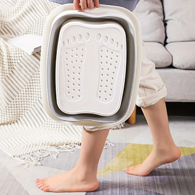 Foldable Foot Bath Massage Bucket With Lid Collapsible Portable Foot Soak Basin - Blue
