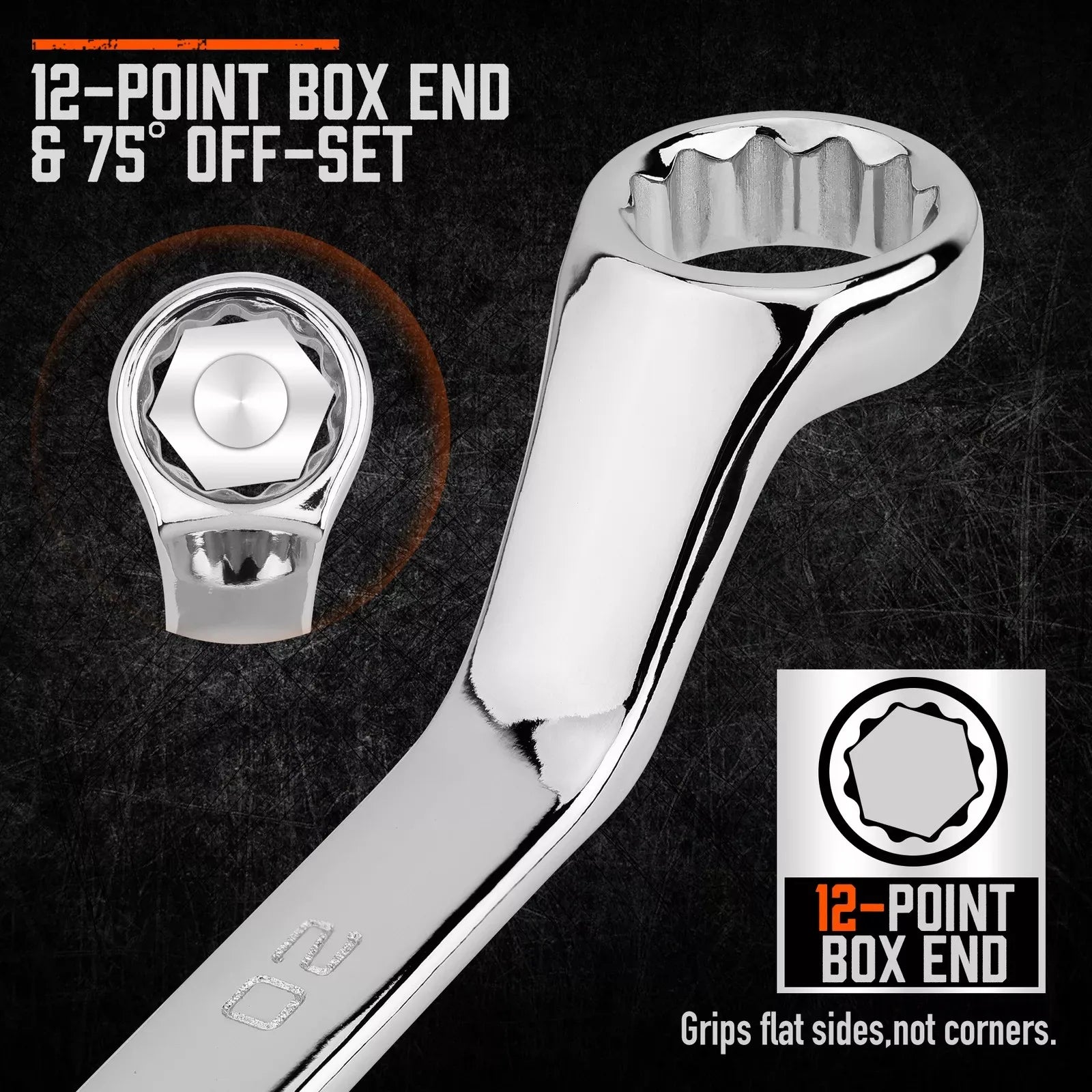 9Pcs 75° Offset Metric Double Box End Wrench Set with 12-Point Design and Storage Pouch