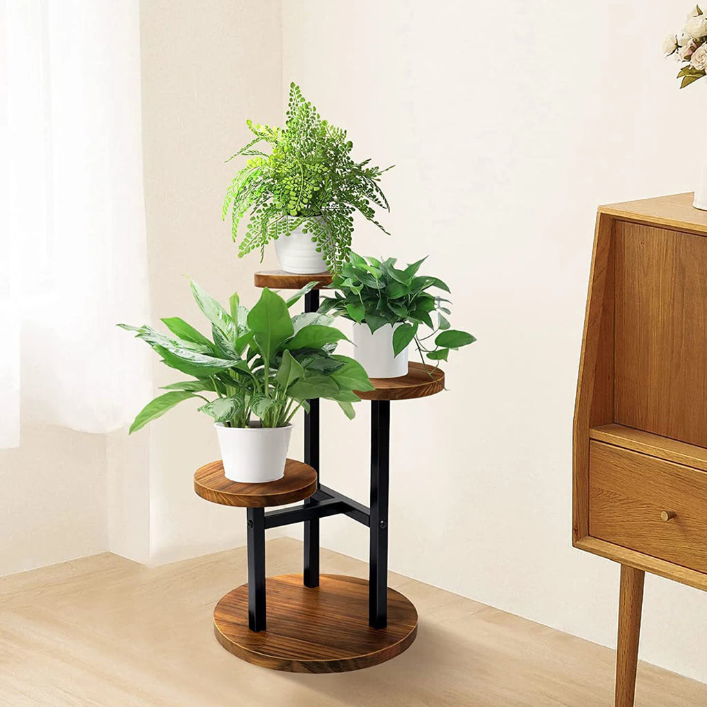 Plant Stand 3 Tier Floor Shelf Metal Flower Pot Display Rack - Brown