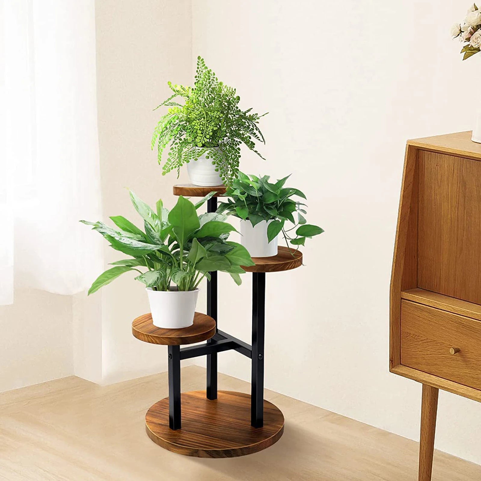 Plant Stand 3 Tier Floor Shelf Metal Flower Pot Display Rack - Brown