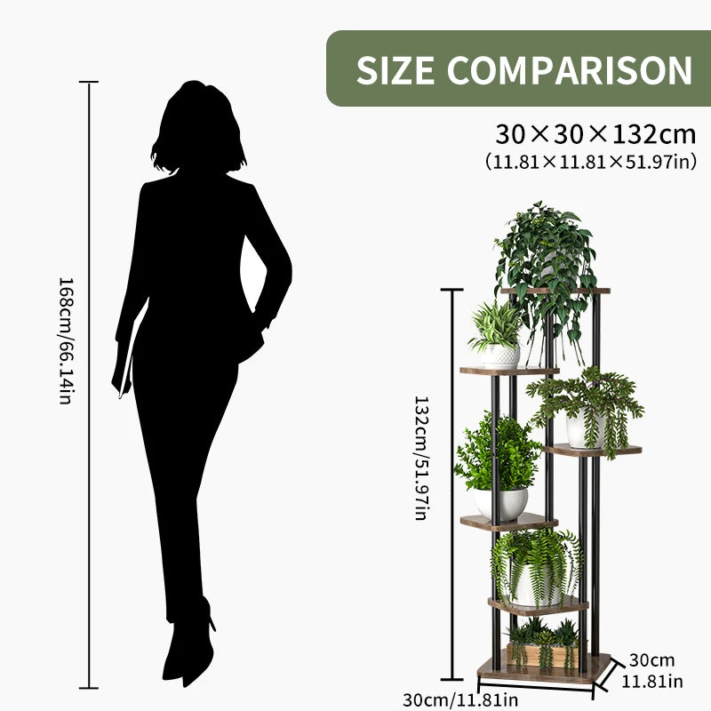 Wooden Plant Stand for Flowers – 5-Tier Indoor Flower Shelf – Multi-Layer Planter Rack – White