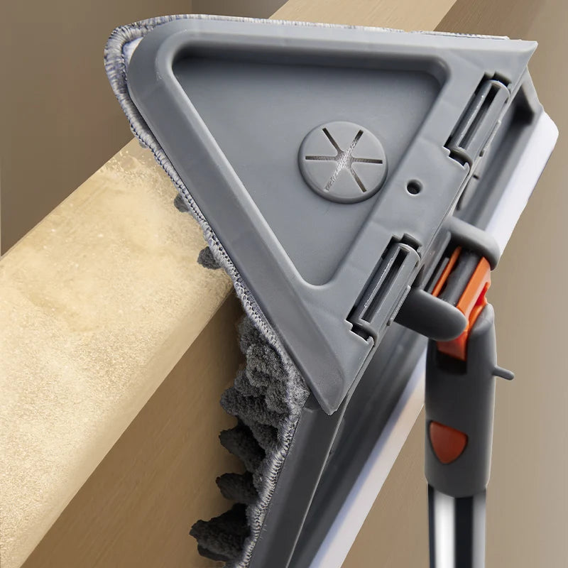 Triangle Microfiber Mop Long Handle Adjustable Wall Ceiling Floor Cleaner Set - Gray