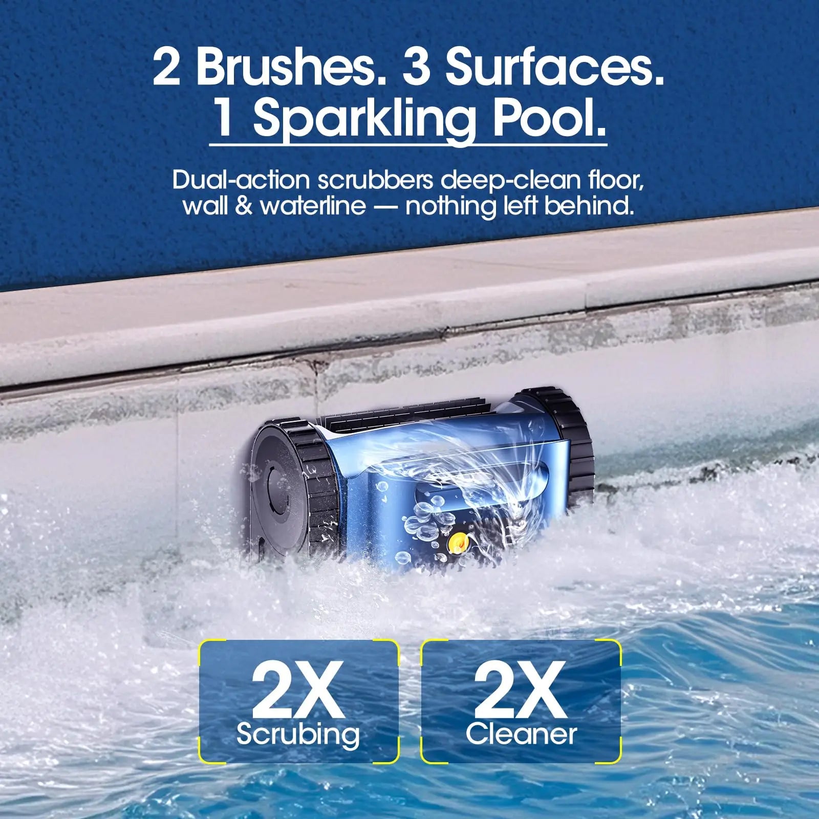 Robotic Pool Cleaner Cordless Automatic Wall Climbing Pool Vacuum 2000 sq.ft Coverage – Dark Blue