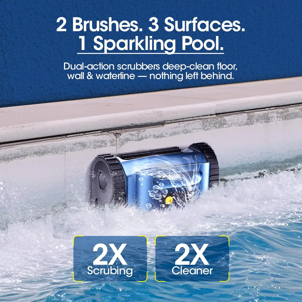 Robotic Pool Cleaner Cordless Automatic Wall Climbing Pool Vacuum 2000 sq.ft Coverage – Blue