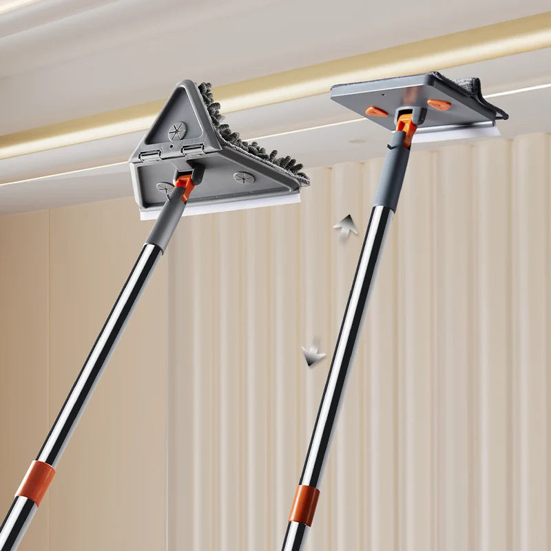 Triangle Microfiber Mop Long Handle Adjustable Wall Ceiling Floor Cleaner Set - Gray