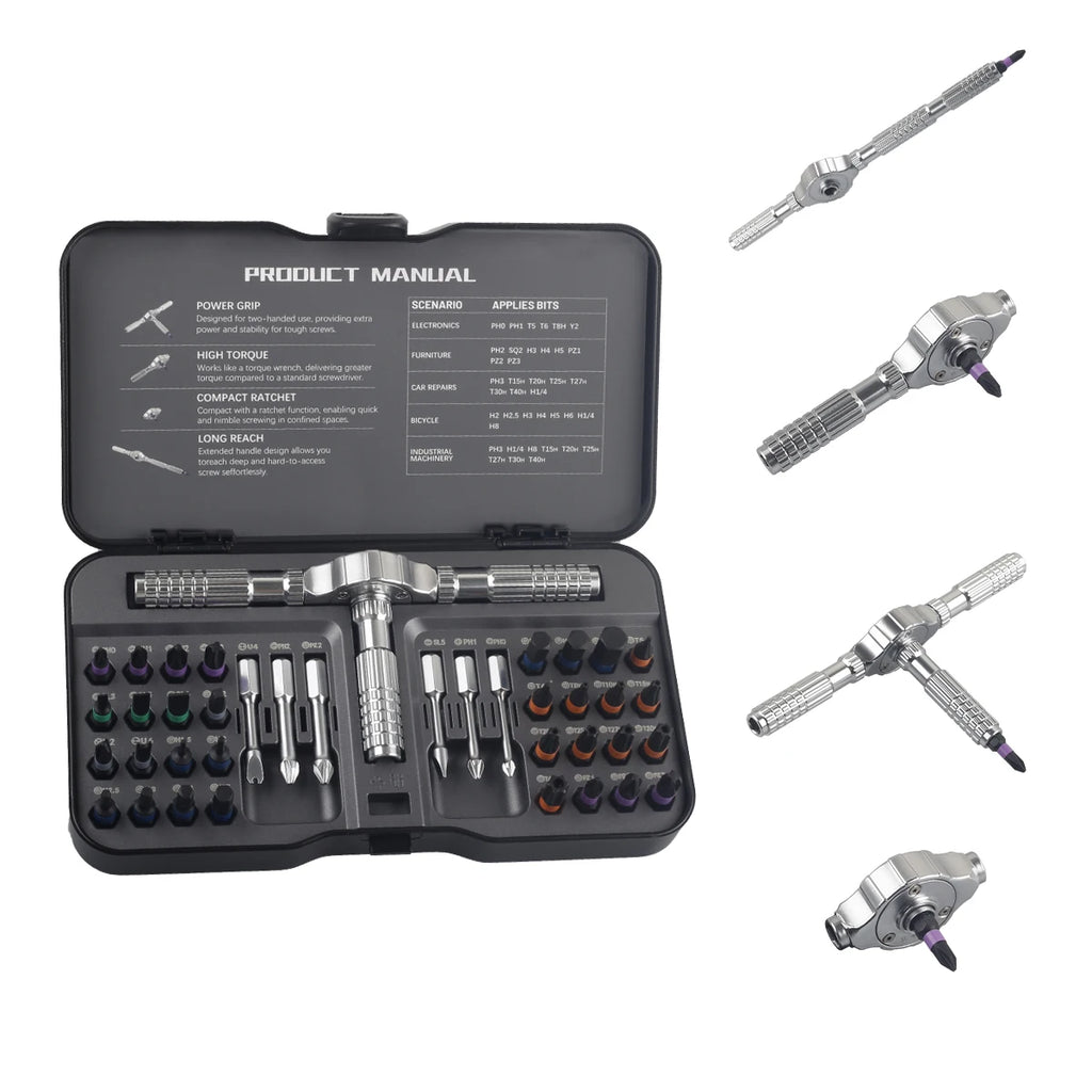 Ratchet Screwdriver Set 40 in 1 Multi Function Magnetic Bit T-Handle Precision Tool Kit