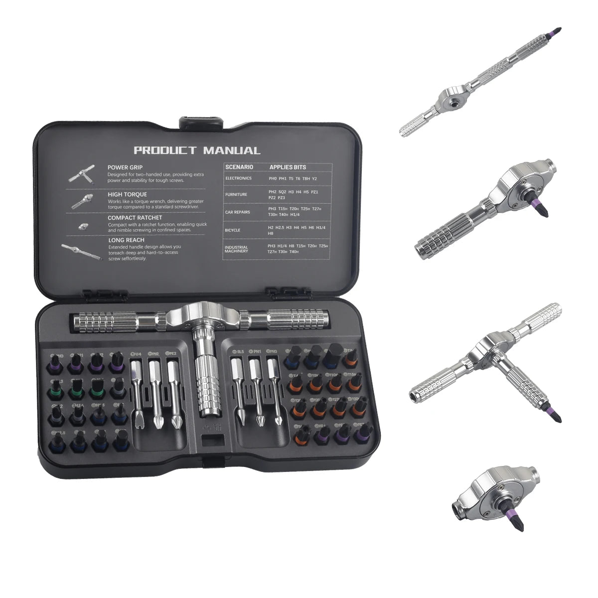Ratchet Screwdriver Set 40 in 1 Multi Function Magnetic Bit T-Handle Precision Tool Kit
