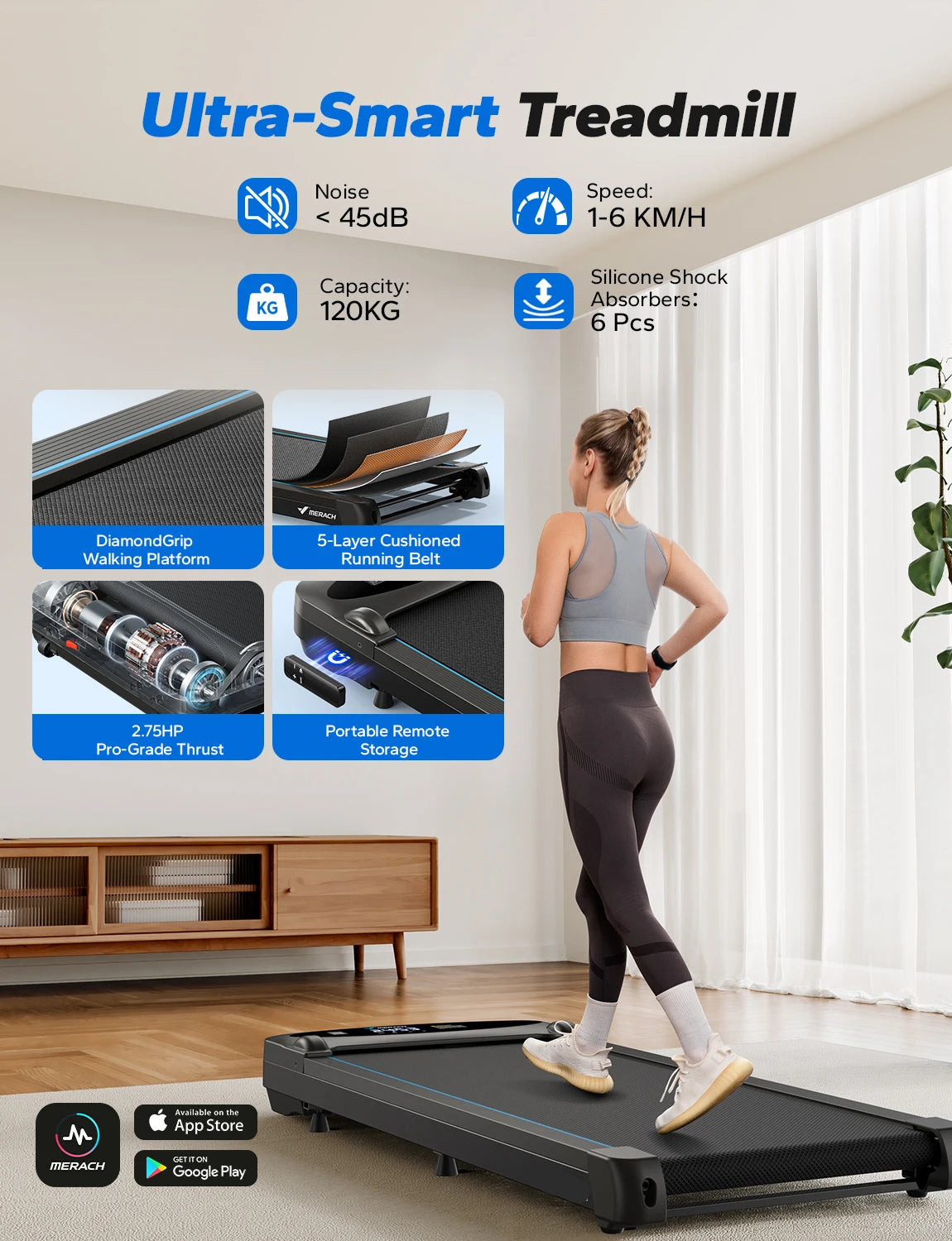 Walking Pad Treadmill 2.75HP Under Desk Portable Running Machine with Remote Control – Black