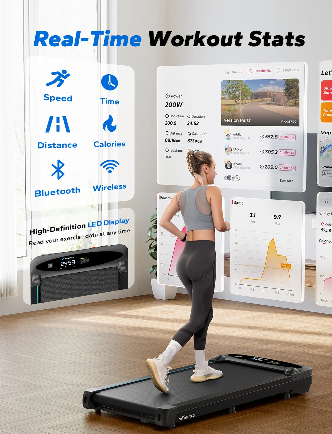 Walking Pad Treadmill 2.75HP Under Desk Portable Running Machine with Remote Control – Black