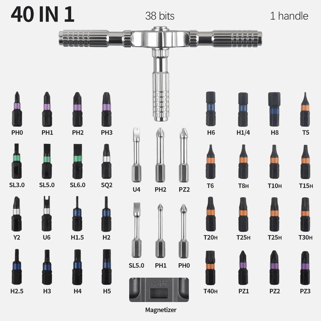 Ratchet Screwdriver Set 40 in 1 Multi Function Magnetic Bit T-Handle Precision Tool Kit