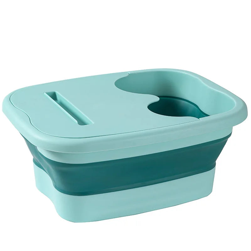 Foldable Foot Bath Massage Bucket With Lid Collapsible Portable Foot Soak Basin - Blue