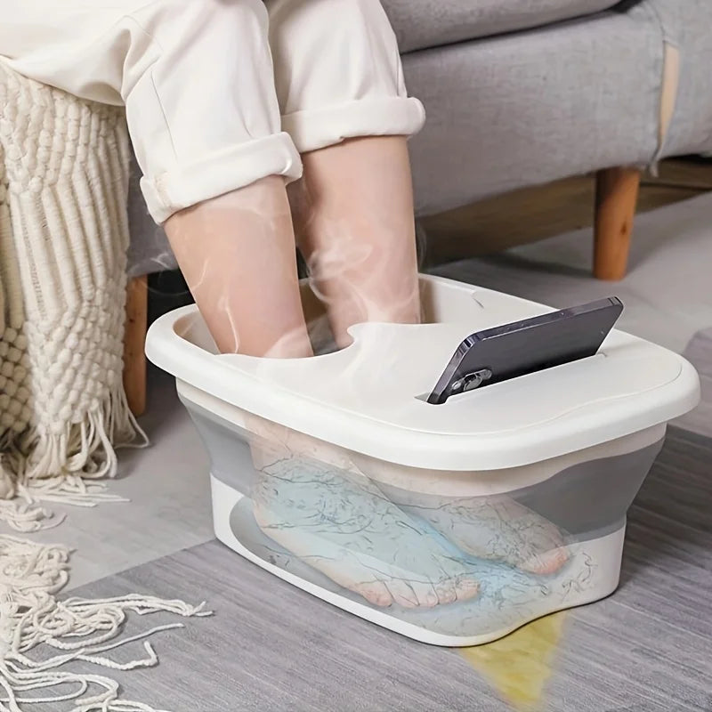 Foldable Foot Bath Massage Bucket With Lid Collapsible Portable Foot Soak Basin - Blue