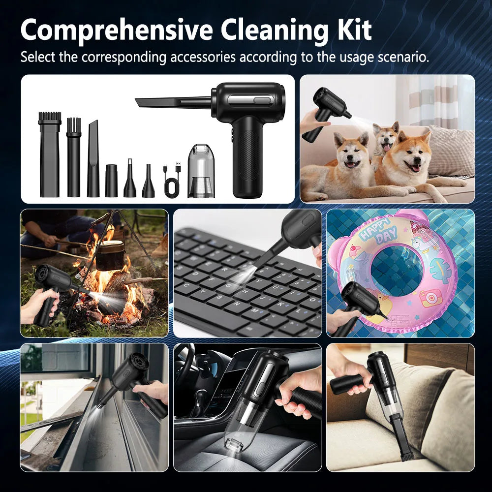 Air Duster 6000mAh Cordless Vacuum Cleaner with LED Light and 6 Nozzle Attachments