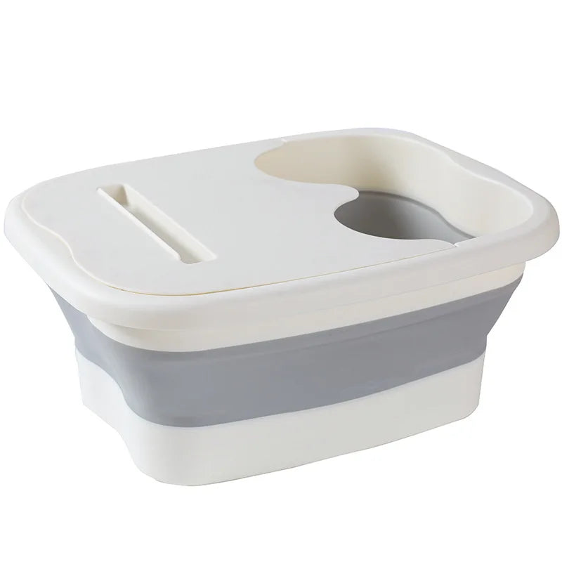Foldable Foot Bath Massage Bucket With Lid Collapsible Portable Foot Soak Basin - White