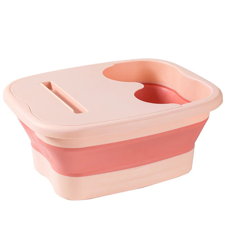 Foldable Foot Bath Massage Bucket With Lid Collapsible Portable Foot Soak Basin - White