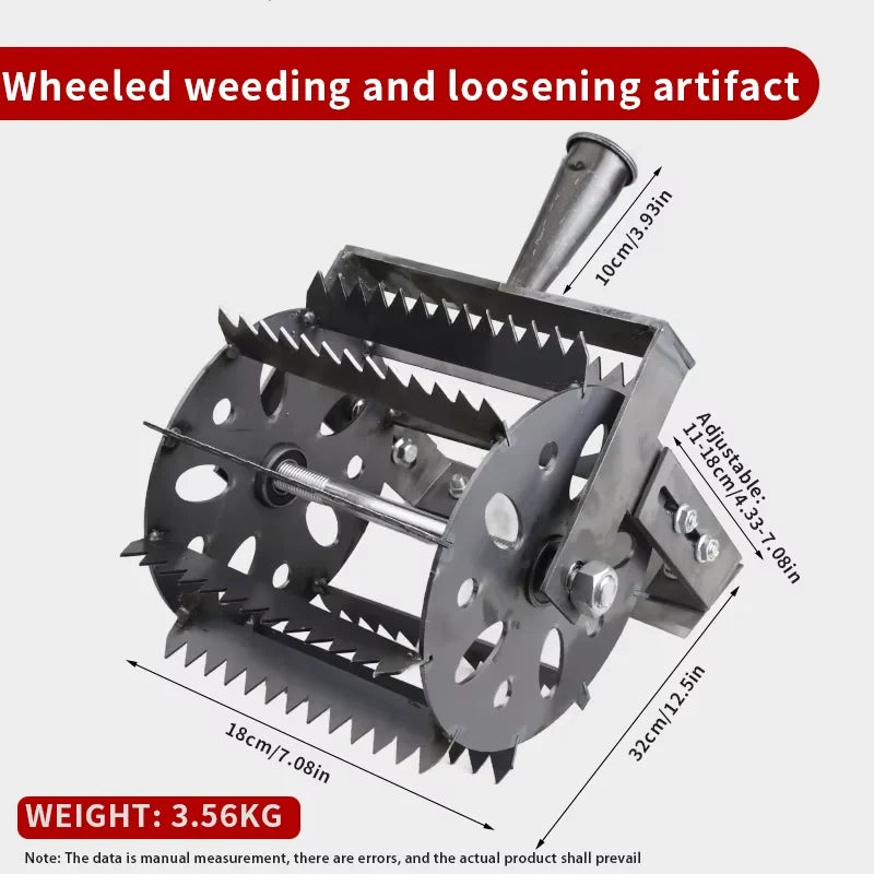 Manual Garden Cultivator Weeder Heavy Duty Soil Loosening Tool 10 Tooth Rolling Head