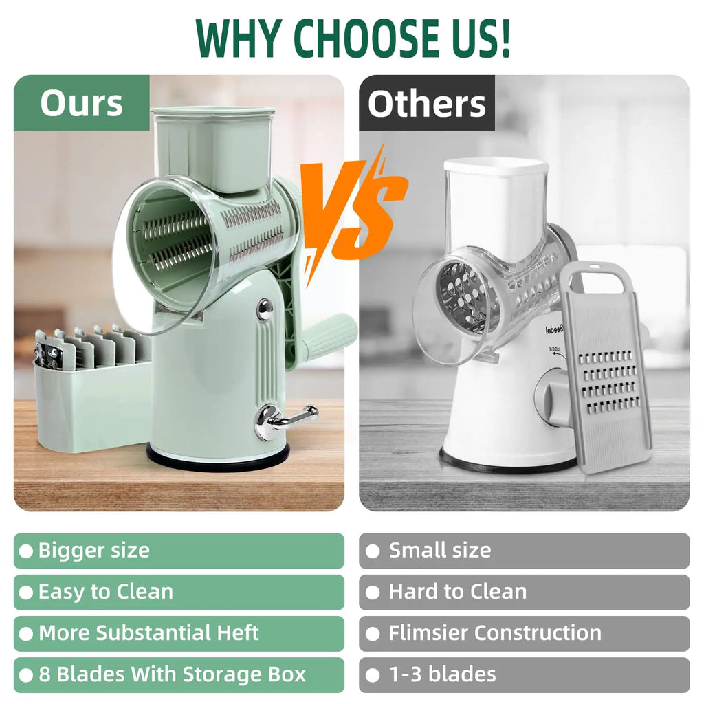 Rotary Cheese Mill 5-in-1 Manual Vegetable Slicer and Shredder – Green