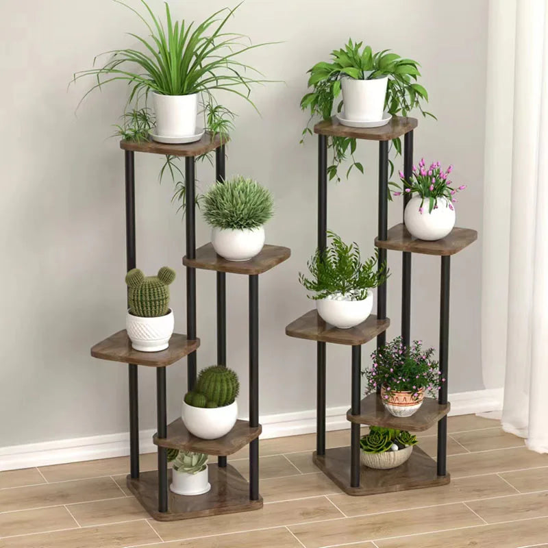 Wooden Plant Stand for Flowers – 5-Tier Indoor Flower Shelf – Multi-Layer Planter Rack – Black