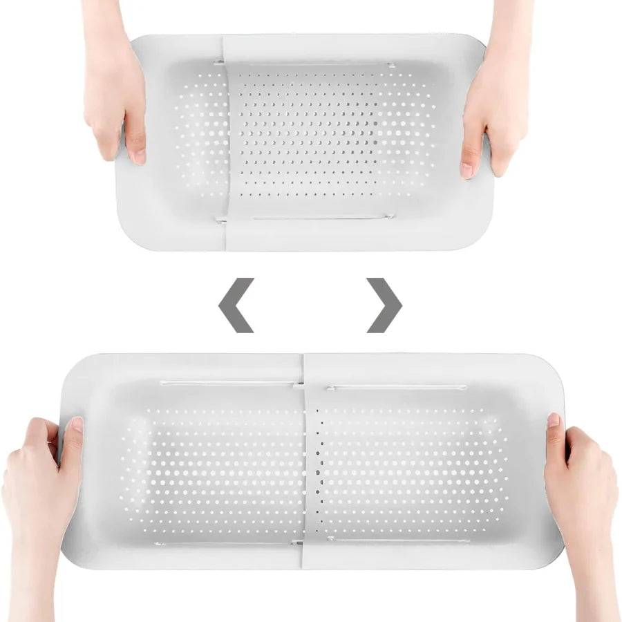 Adjustable Over the Sink Colander Strainer Basket – White