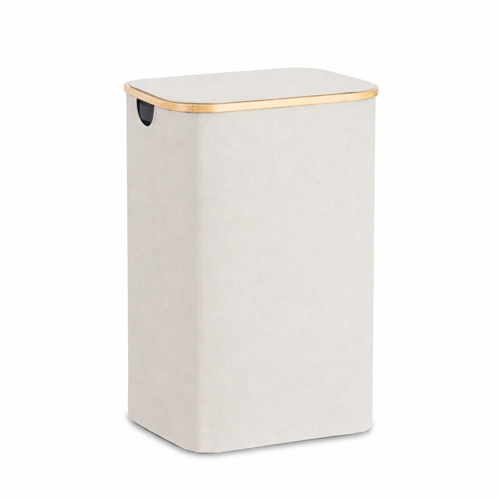 Storage Basket Foldable Bottle Organizer Tote Bag Bamboo Frame - Beige