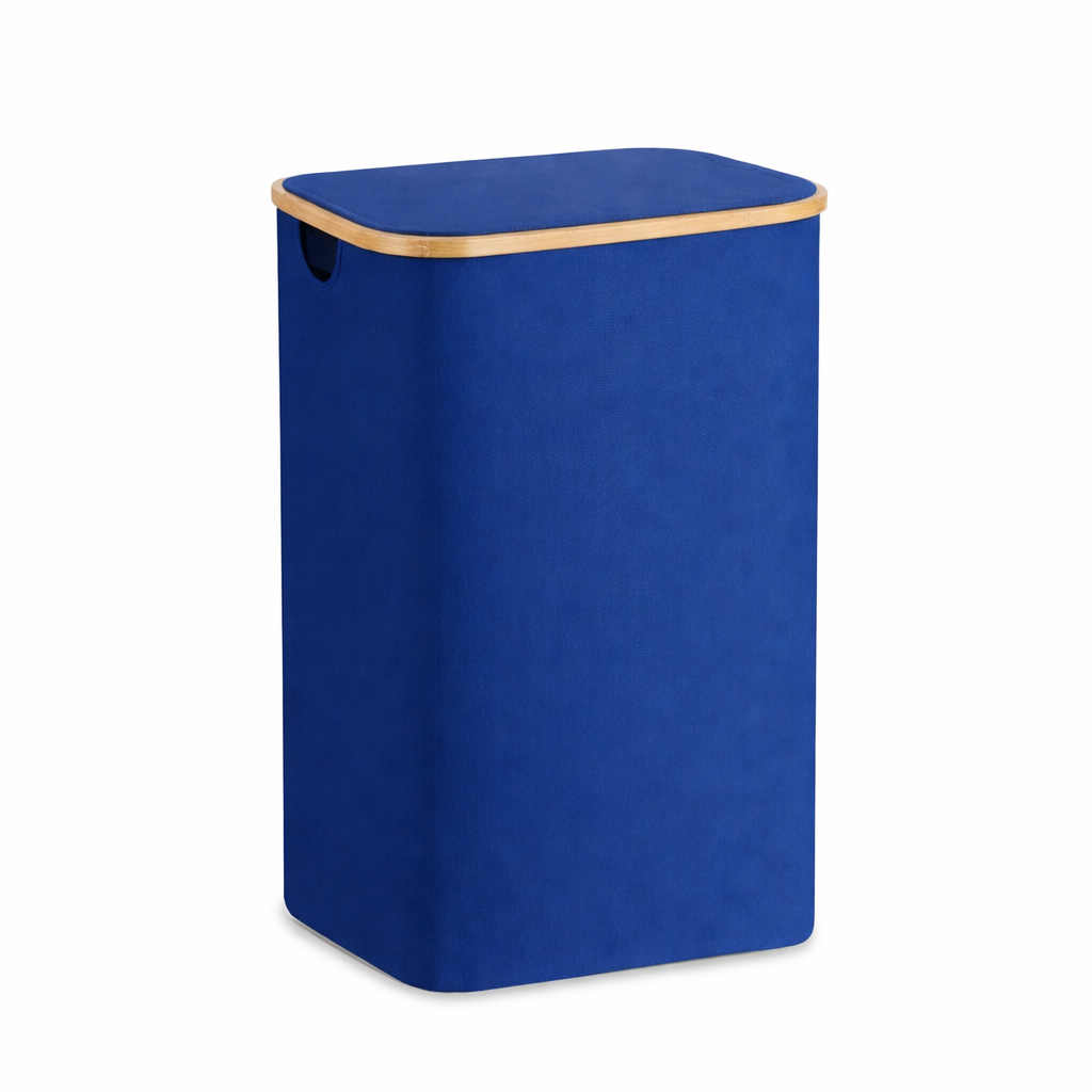 Storage Basket Foldable Bottle Organizer Tote Bag Bamboo Frame - Blue