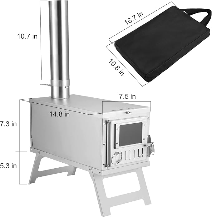 Camping Stove Foldable Stainless Steel Wood Burning Stove with Chimney - 4.25 Kg