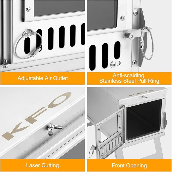 Camping Stove Foldable Stainless Steel Wood Burning Stove with Chimney - 4.25 Kg