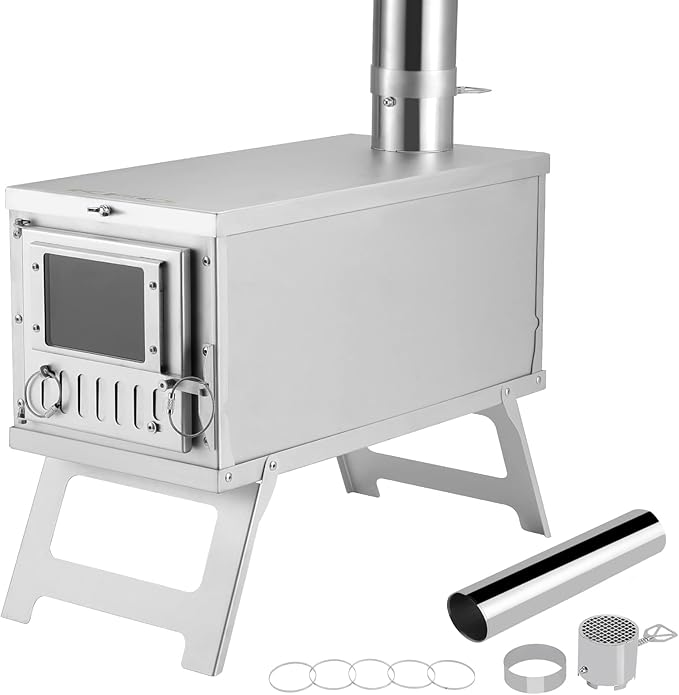 Camping Stove Foldable Stainless Steel Wood Burning Stove with Chimney - 4.25 Kg