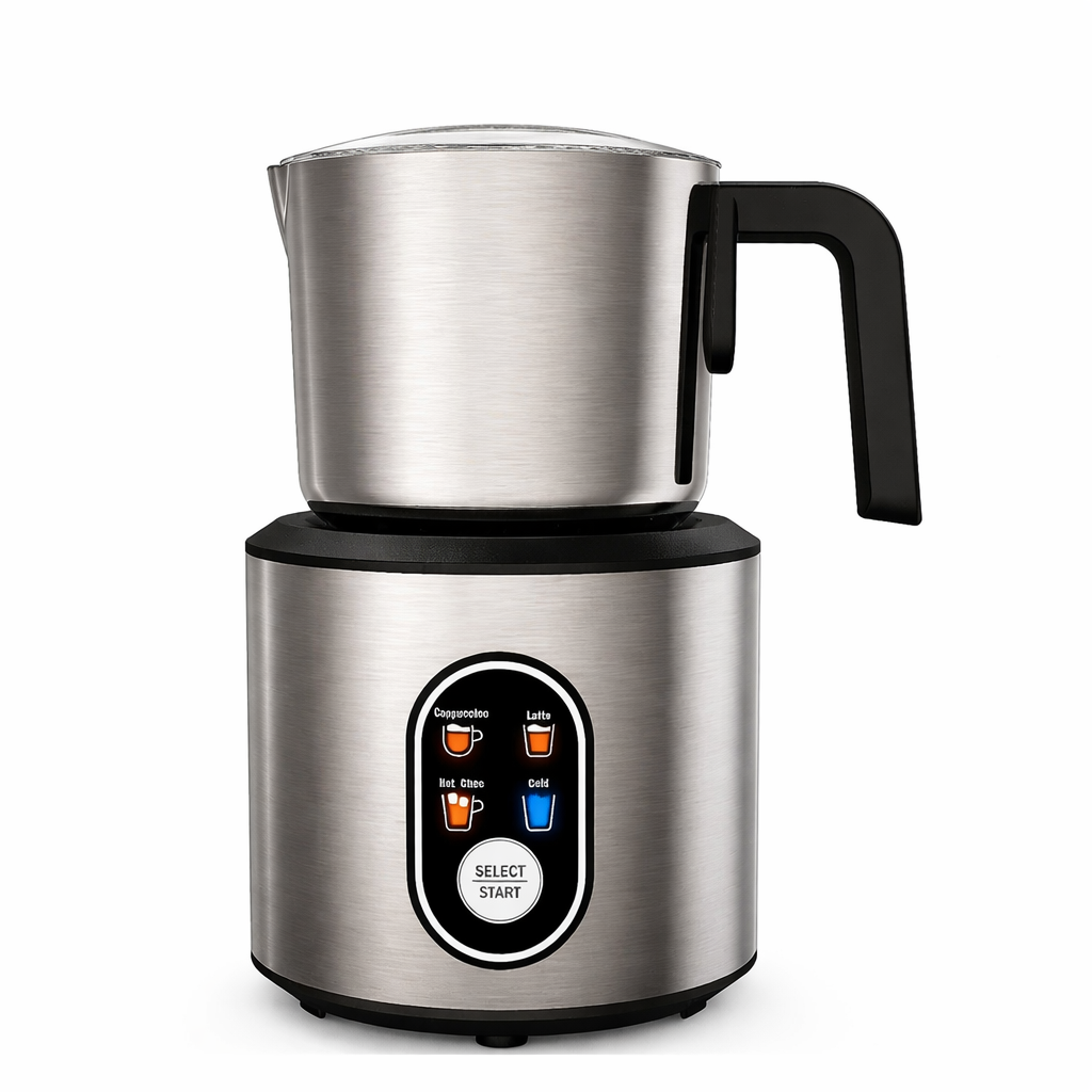 4-in-1 Electric Milk Frother with Hot and Cold Foam and Stainless Steel Pitcher