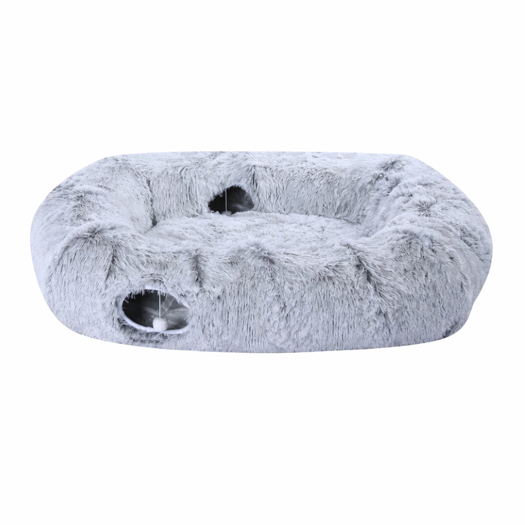 Portable Plush Cat Tunnel Bed 103 cm Large Multi-Function Cat Cave with Hideout Opening