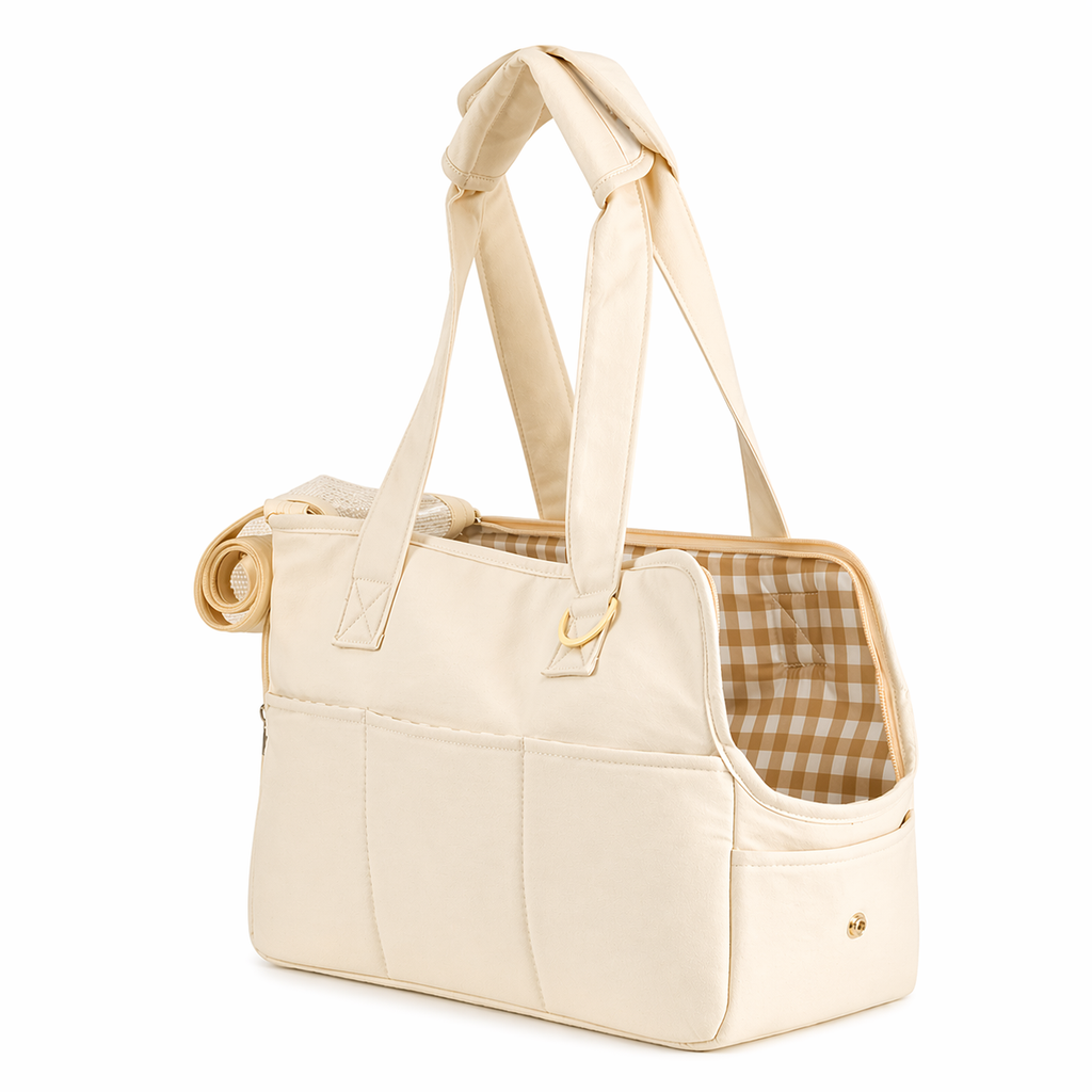 Portable Pet Carrier Tote Bag 43 cm Cotton Multi Function Travel Carry Bag - Beige