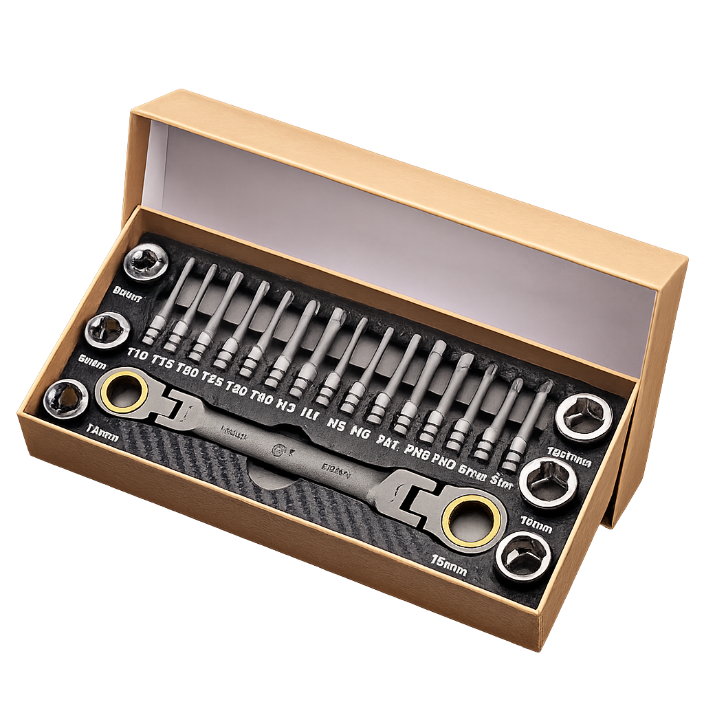 Heavy Duty 23 Piece Flexible Head Ratchet Spanner Wrench Set Multi Function Repair Tool Kit
