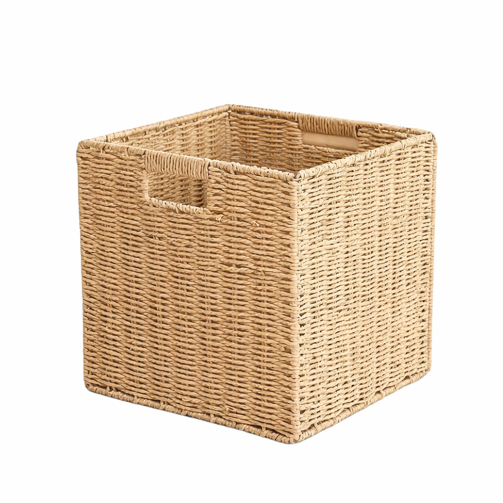 Portable Foldable Wicker Storage Basket Handmade Plant Fiber Organizer for Clothes Toys and Home Storage