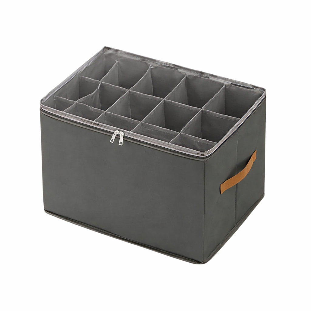 Foldable Grid Shoe Storage Organizer Box Portable Wardrobe Divider Non Woven Fabric 12 Compartment - Grey