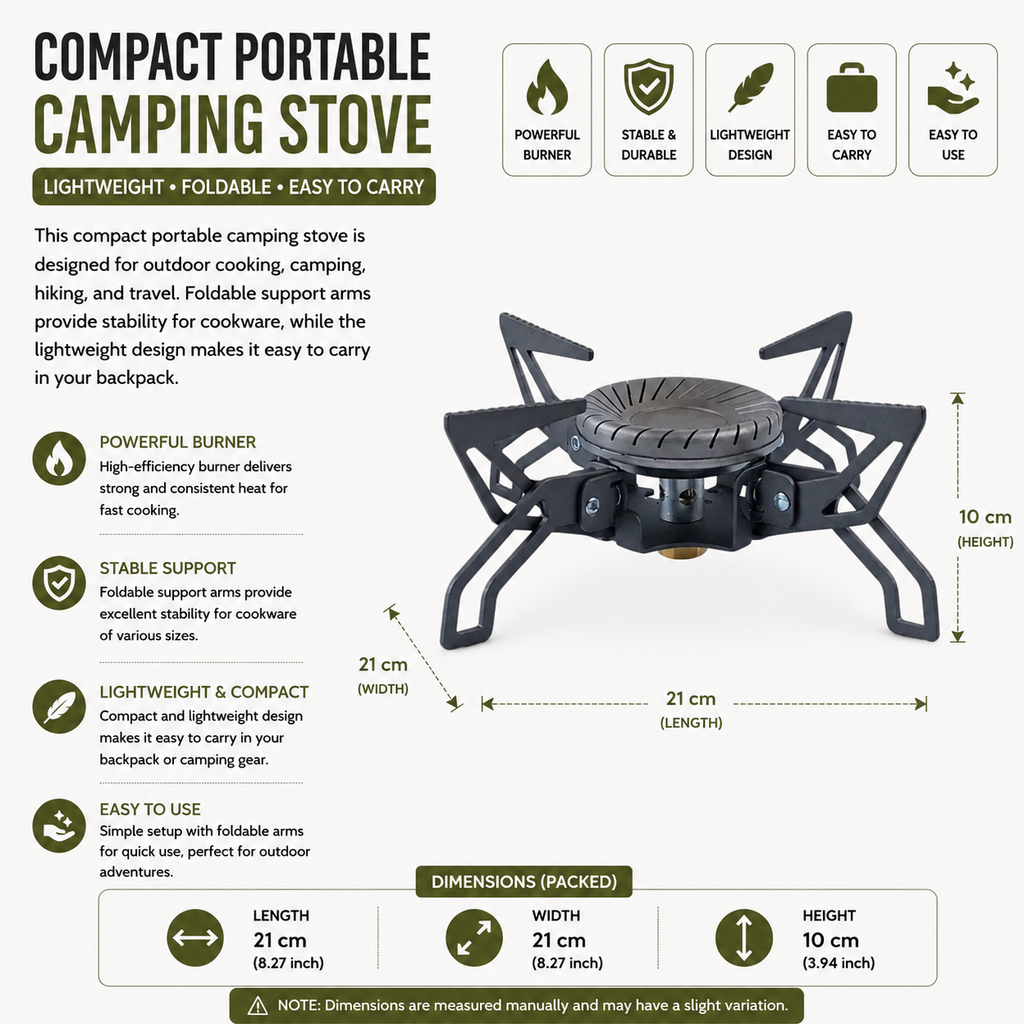 Camping Stove 4200W Swirl Flame Windproof Gas Burner Portable Cooker - Black
