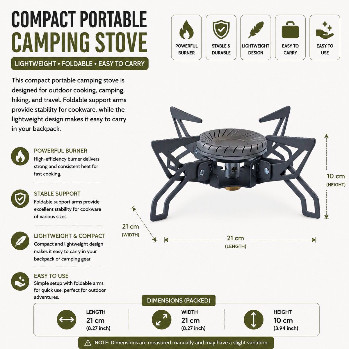 Camping Stove 4200W Swirl Flame Windproof Gas Burner Portable Cooker - Black