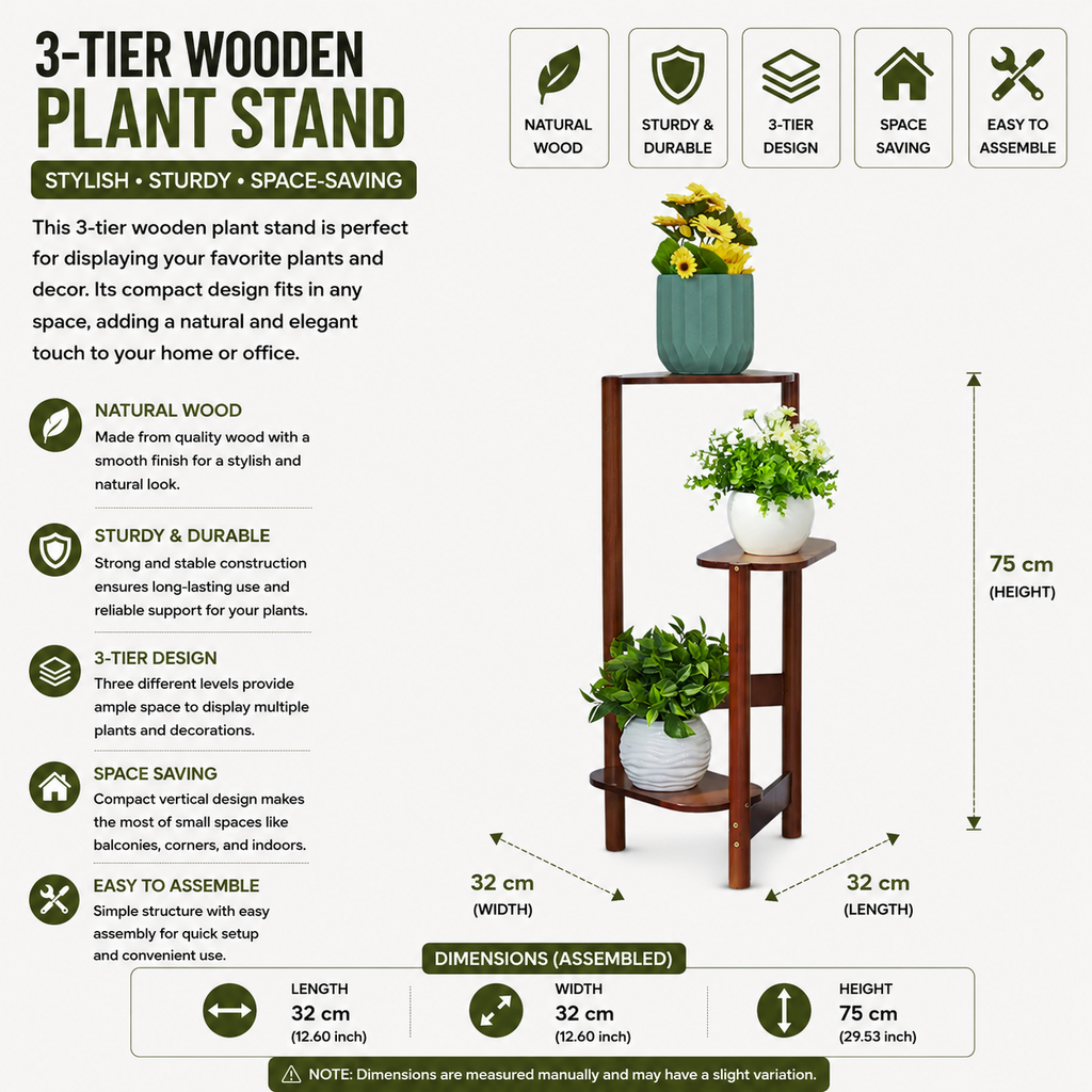 Plant Stand 3 Tier Bamboo Corner Flower Pot Shelf Display Holder - Natural Wood