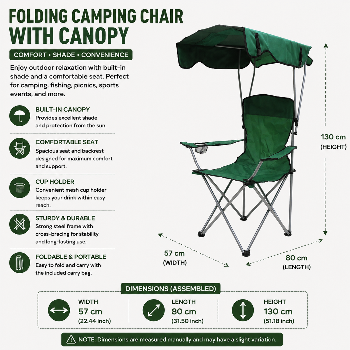 Camping Chair with Adjustable Awning Folding Outdoor Rocking Chair Cup Holder - Red