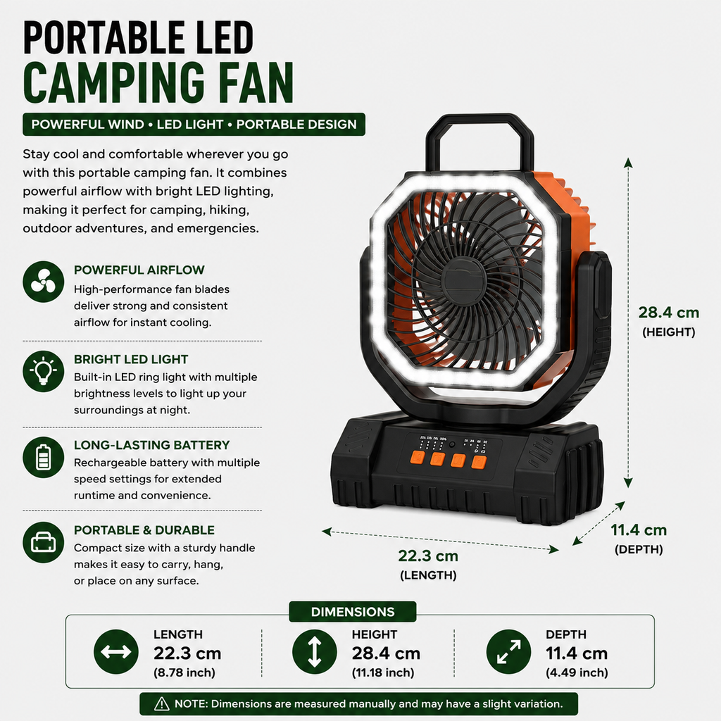 Camping Fan 20000mAh Rechargeable Portable Tent Air Circulator with LED Light - Pink