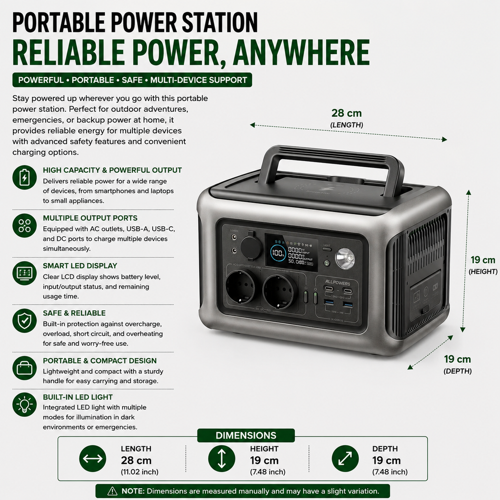 Portable Power Station 299Wh LiFePO4 Battery Backup with 600W Pure Sine Wave Inverter & 140W Foldable Solar Panel