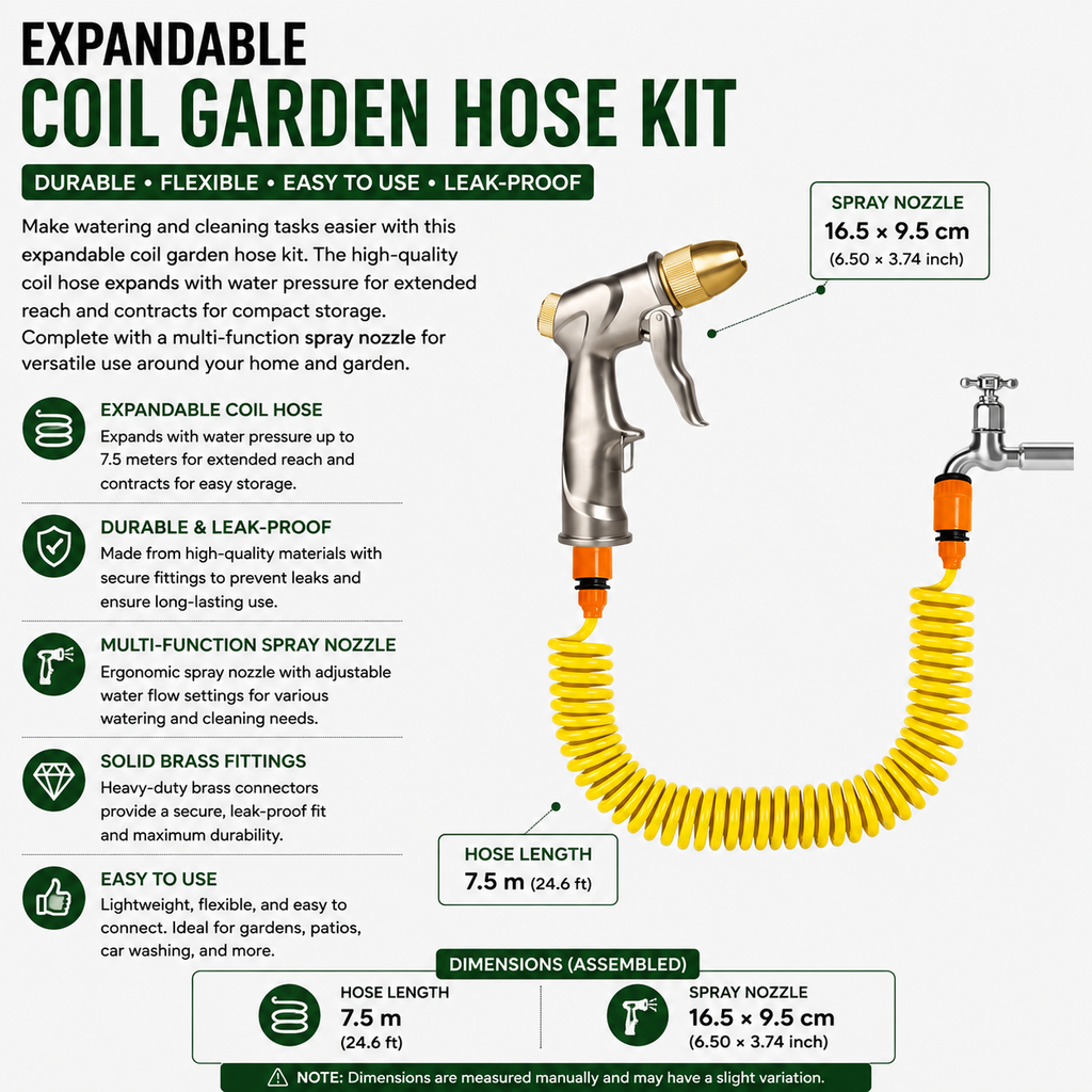 Expandable Garden Hose 7.5m Flexible Water Hose with Metal Adjustable High Pressure Spray Gun