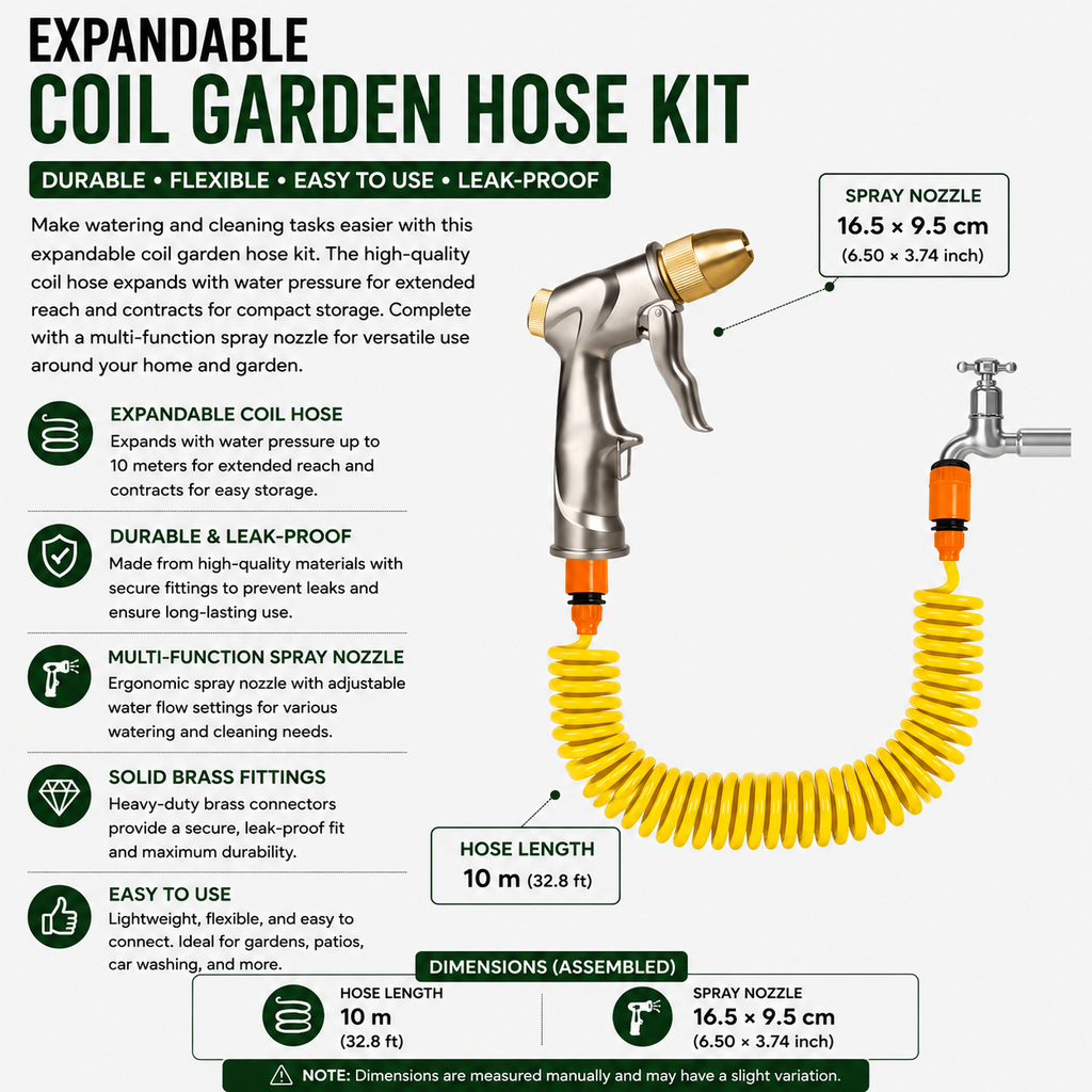Expandable Garden Hose 10m Flexible Water Hose with Metal Adjustable High Pressure Spray Gun