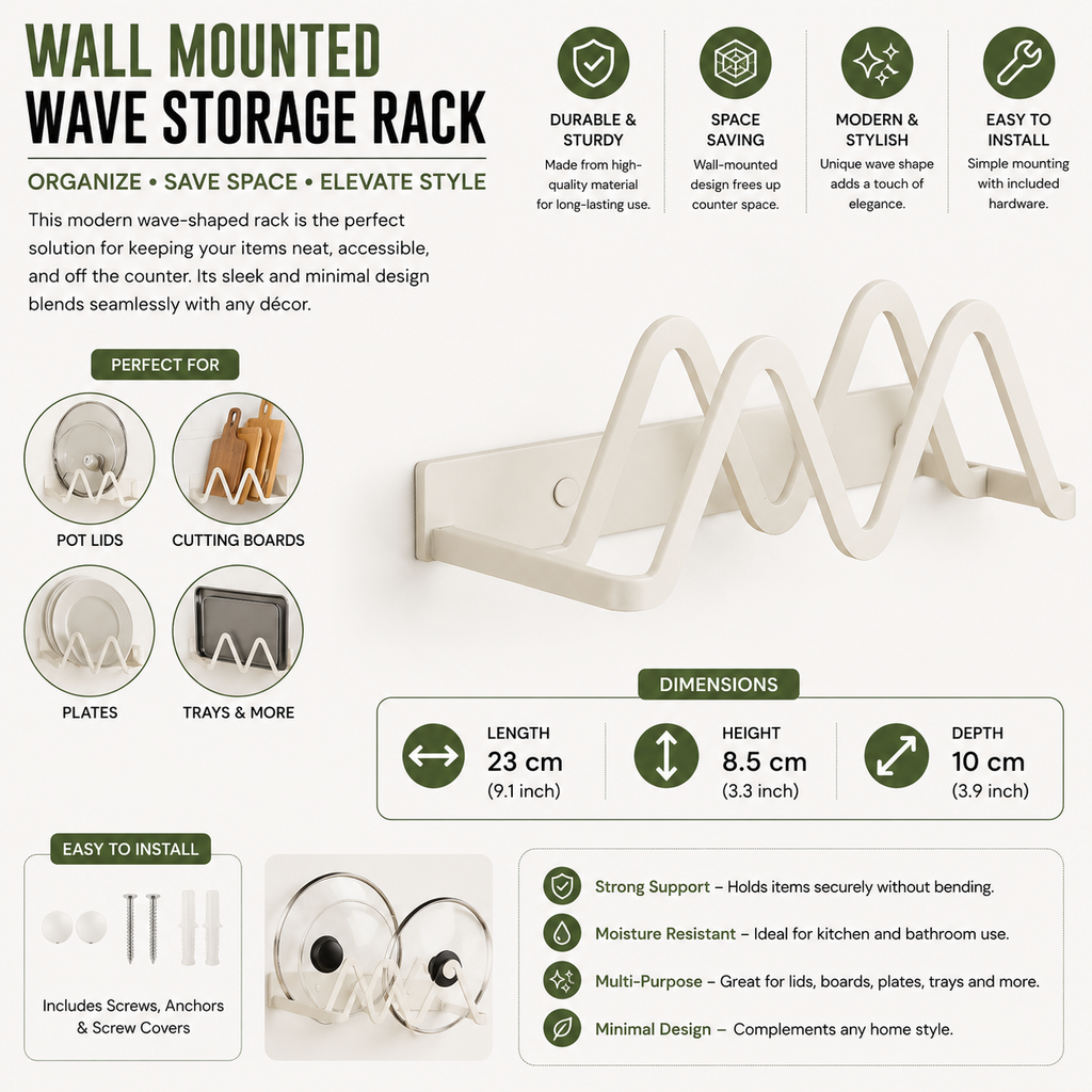 Wall Mounted Pot Lid Holder Kitchen Organizer Rack Double Slot Cutting Board Storage Rack No Drill - White