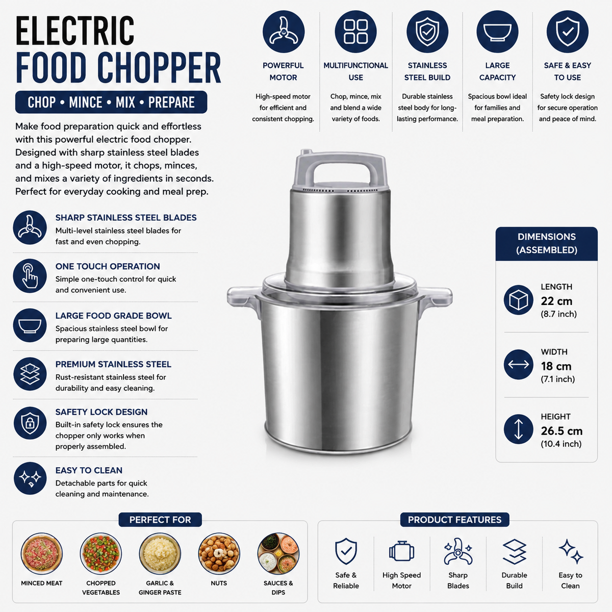 Stainless Steel Electric Meat Mincer 6L Food Processor 2 Speed Chopper