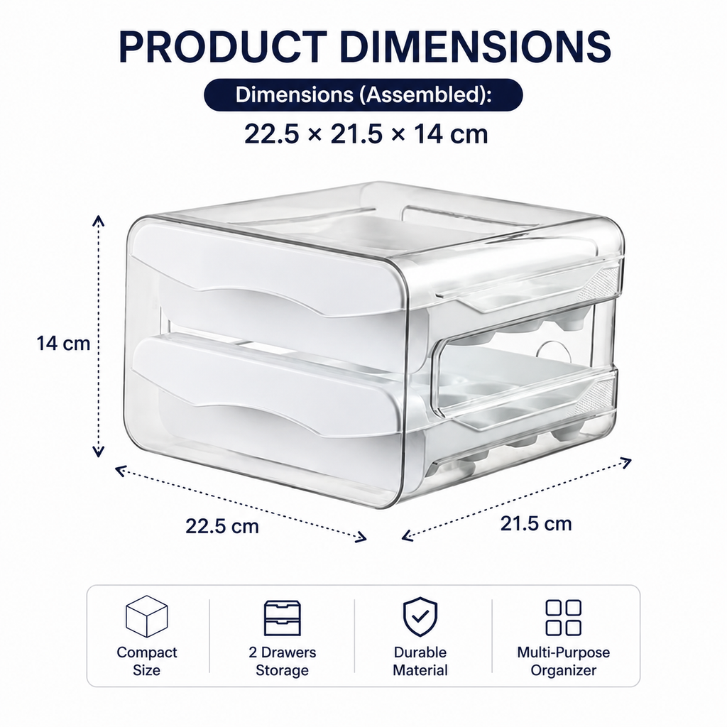 Egg Storage Box 32 Grid 2 Layer Drawer Fridge Organiser with Lid Reusable Container