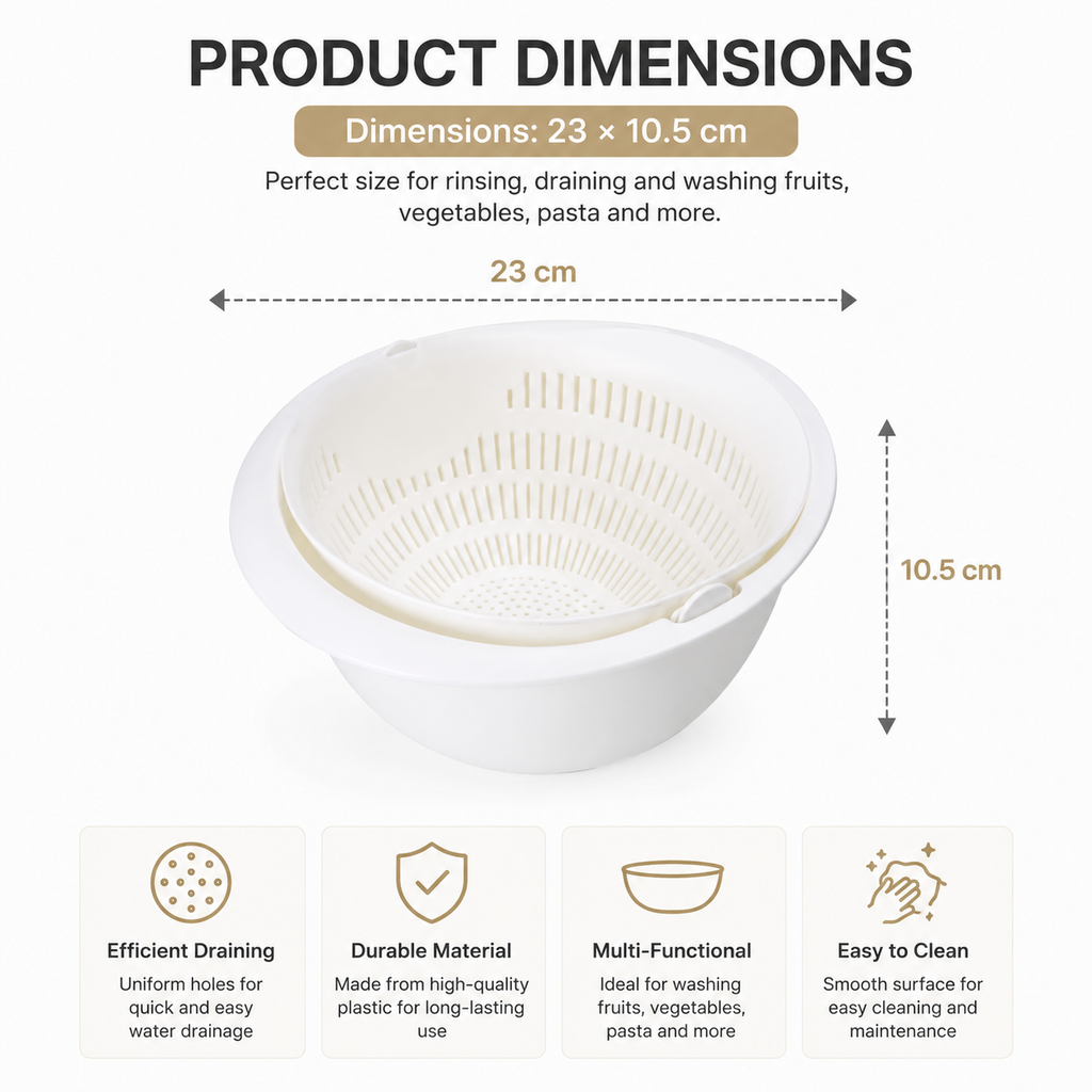 Rotating Double Layer Colander Bowl Fruit Vegetable Washing Drain Basket - Grey